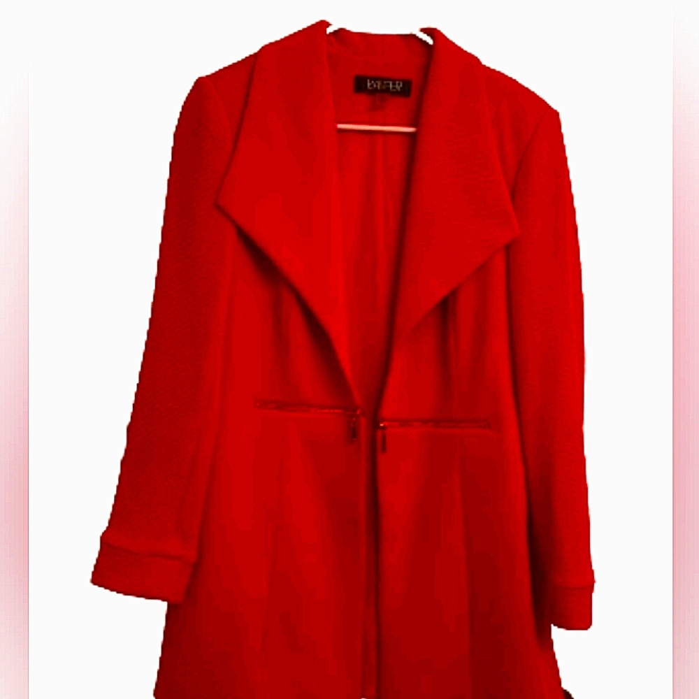 Kasper Red Open Front Blazer Jacket Size 8 EUC
